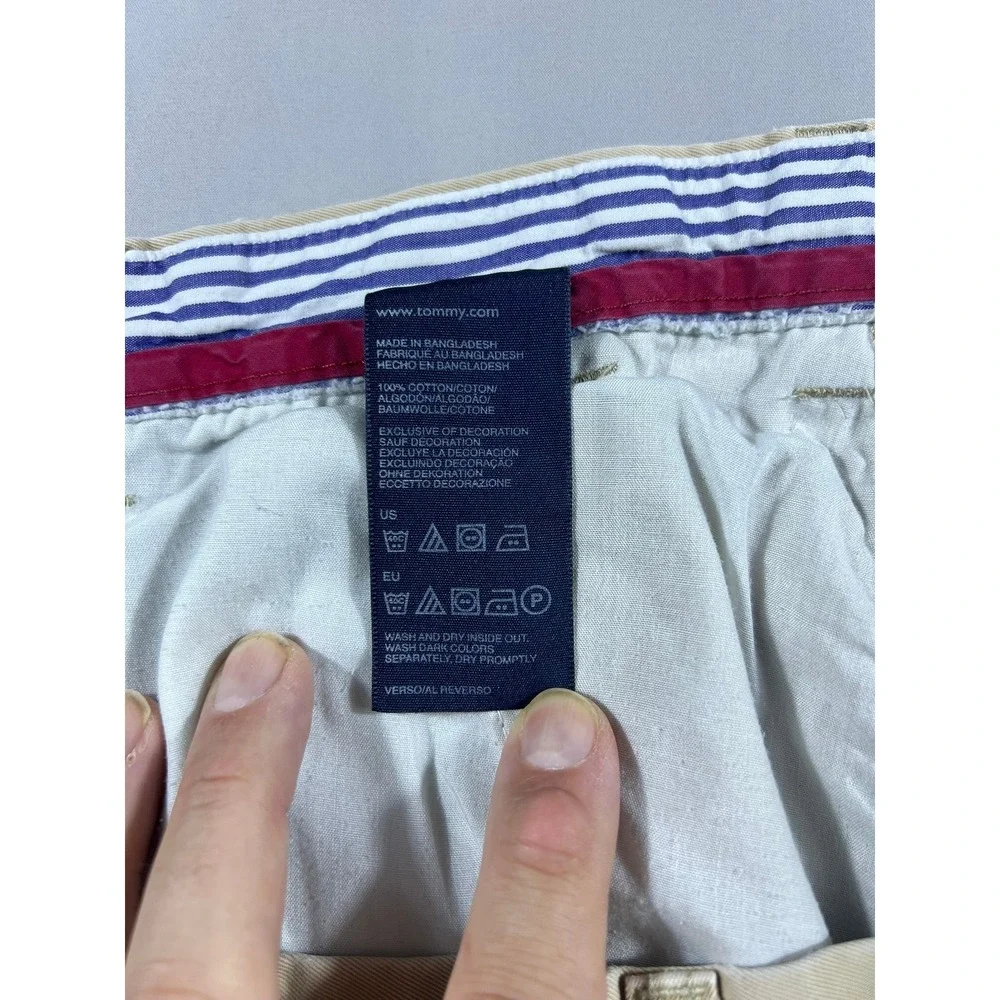 Tommy Hilfiger Mens Pleated Chino Pants Khaki Tan 42x30 Cotton Twill Trousers